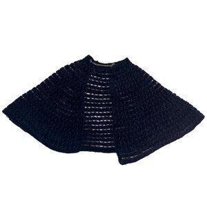 Crochet Open Knit Gold Tone Chain Detail Poncho Cape Top Women's OSFM Black